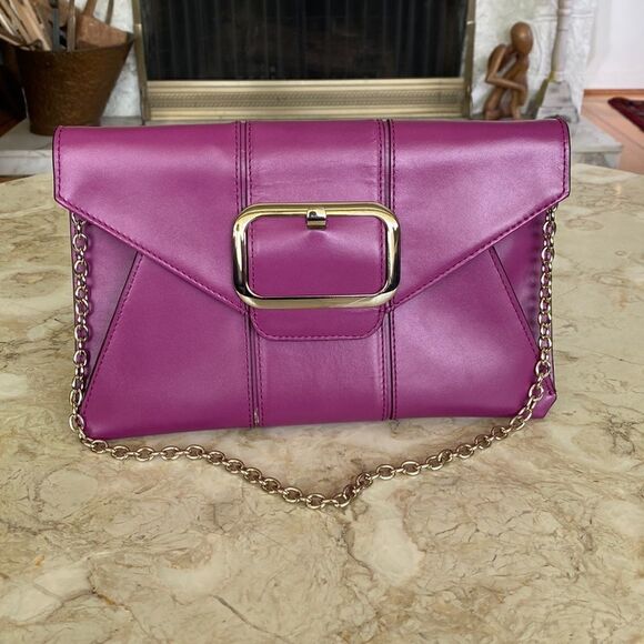 Banana Republic Freda Purple Leather Envelope Clutch Shoulder Bag - Picture 2 of 10